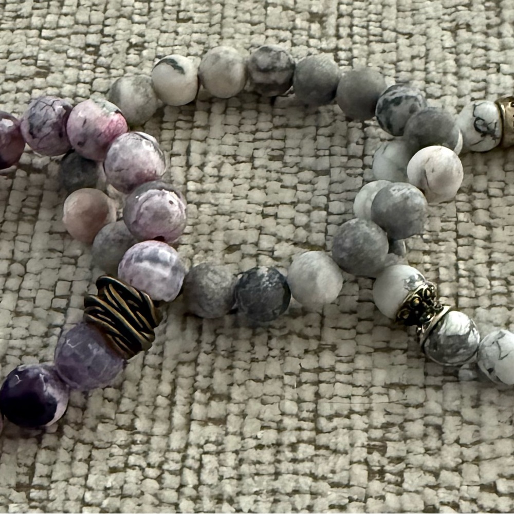 Elegant Purple and Gray Beaded Bracelet, set of three